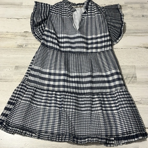 Marie Oliver Silk Blend Tiered Bay Navy and White Dress Size XXS - Picture 3 of 11